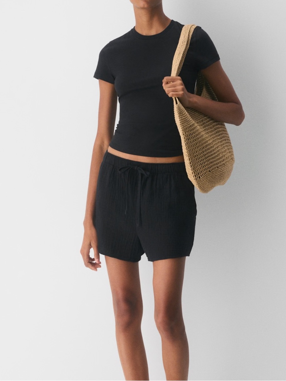 Aritzia Black Lightweight Cotton Drawstring Shorts